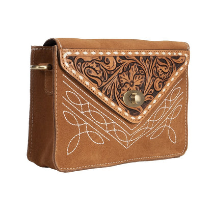 FORT WORTH TOOLED ROUGHOUT LEATHER HANDBAG