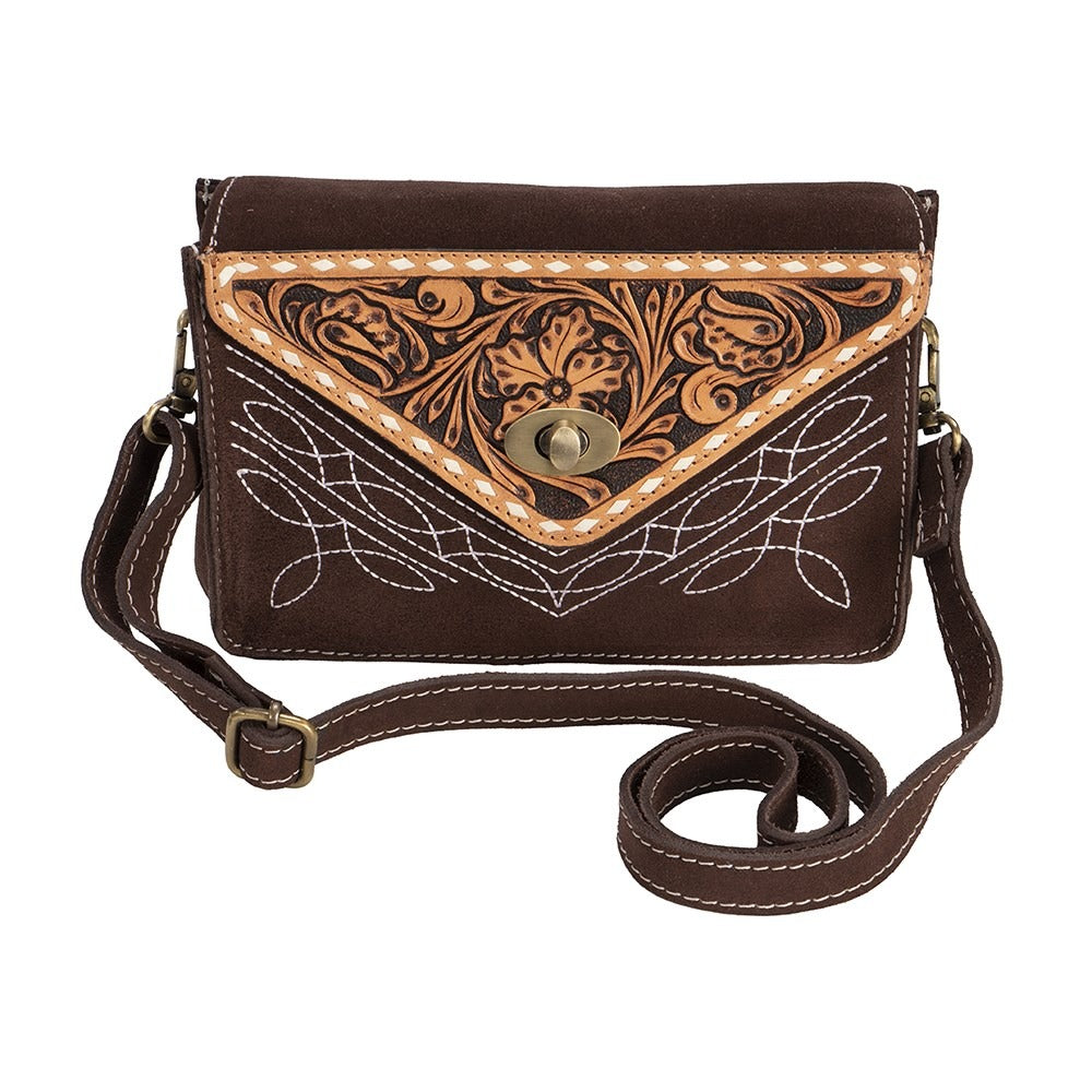 FORT WORTH TOOLED ROUGHOUT LEATHER HANDBAG-Ranges Country