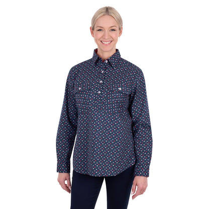 HARD SLOG WOMENS FIORA HALF BUTTON SHIRT