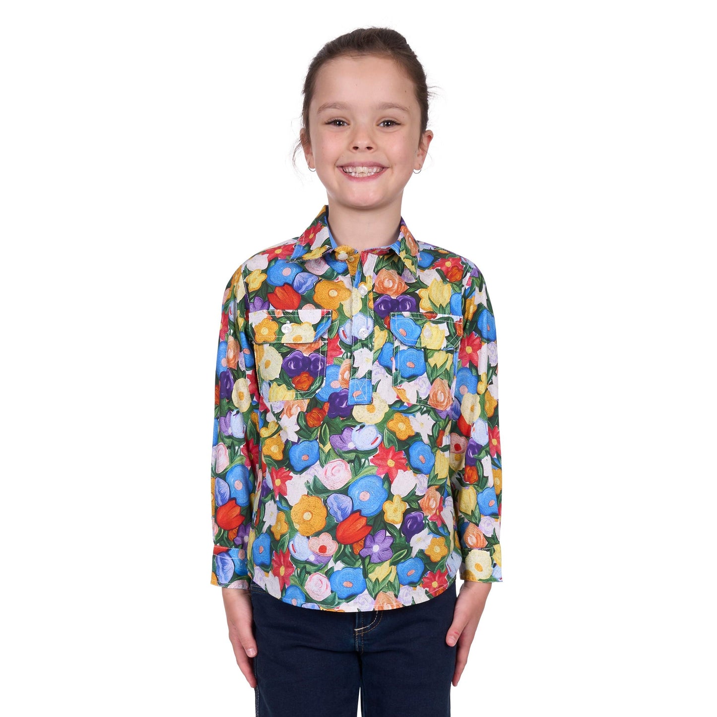 HARD SLOG KIDS DELIA HALF BUTTON SHIRT