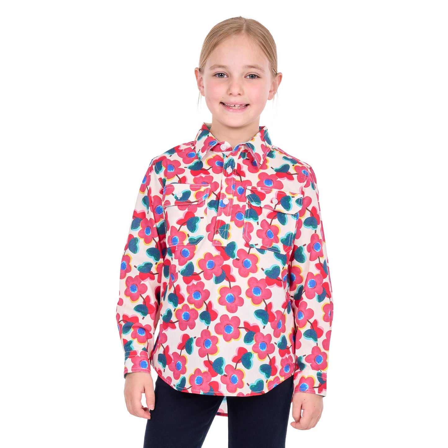 HARD SLOG KIDS LORRI HALF BUTTON SHIRT-Ranges Country