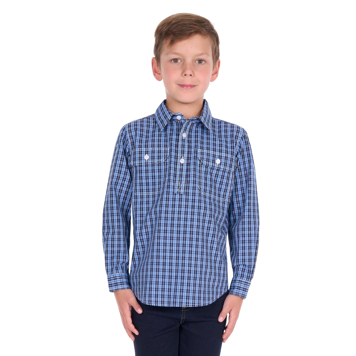 HARD SLOG KIDS WYATT HALF BUTTON SHIRT-Ranges Country