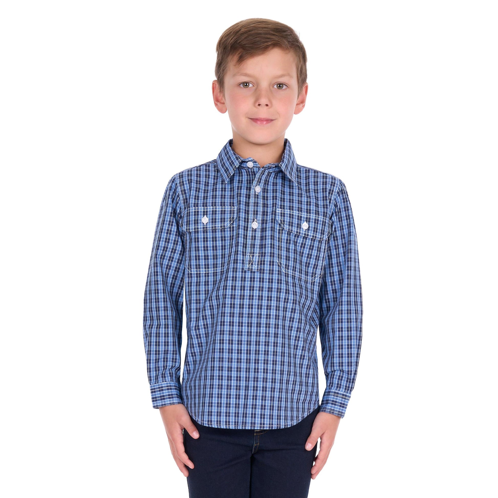 HARD SLOG KIDS WYATT HALF BUTTON SHIRT-Ranges Country