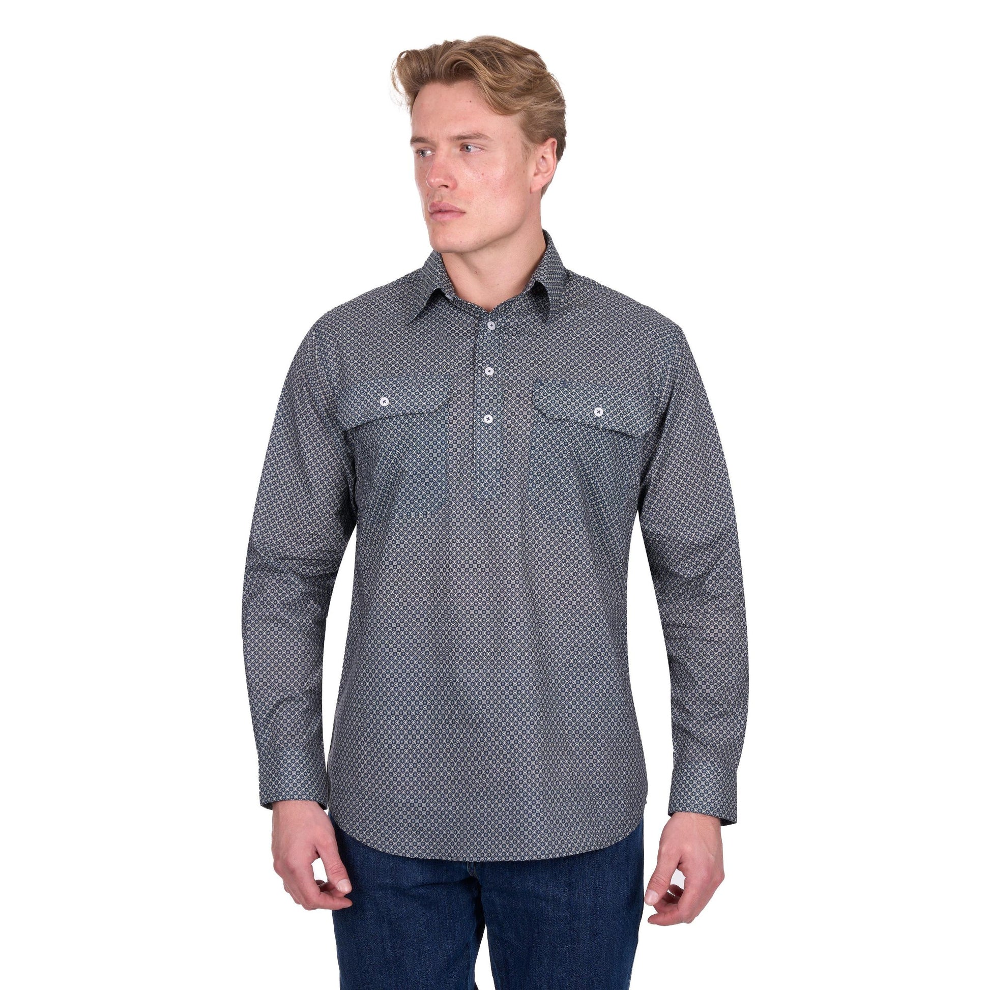 HARD SLOG MENS TOMSON HALF BUTTON SHIRT-Ranges Country