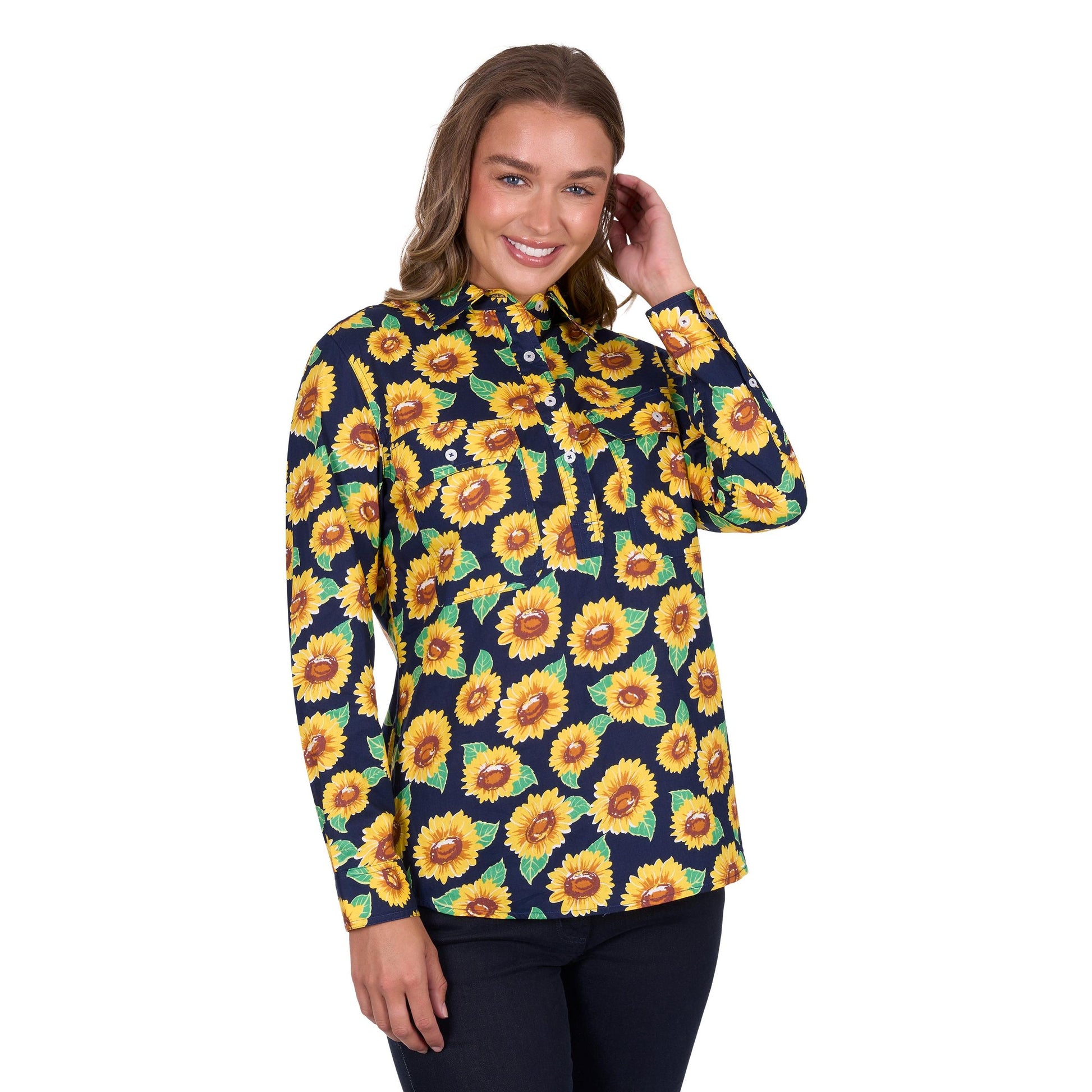 HARD SLOG WOMENS ALLY HALF BUTTON SHIRT-Ranges Country