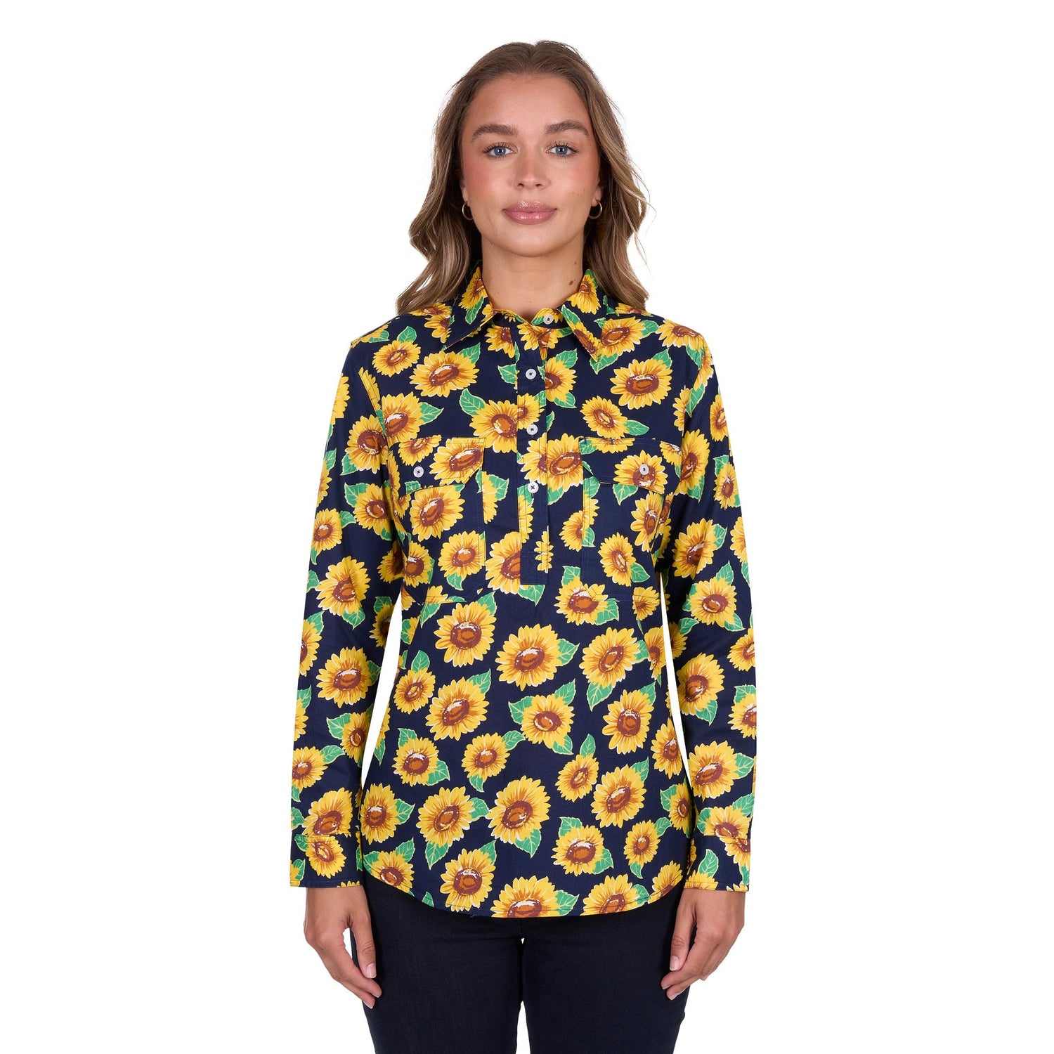 HARD SLOG WOMENS ALLY HALF BUTTON SHIRT-Ranges Country