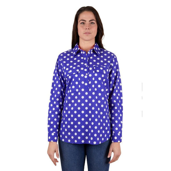 HARD SLOG WOMENS ANETTE HALF BUTTON SHIRT-Ranges Country