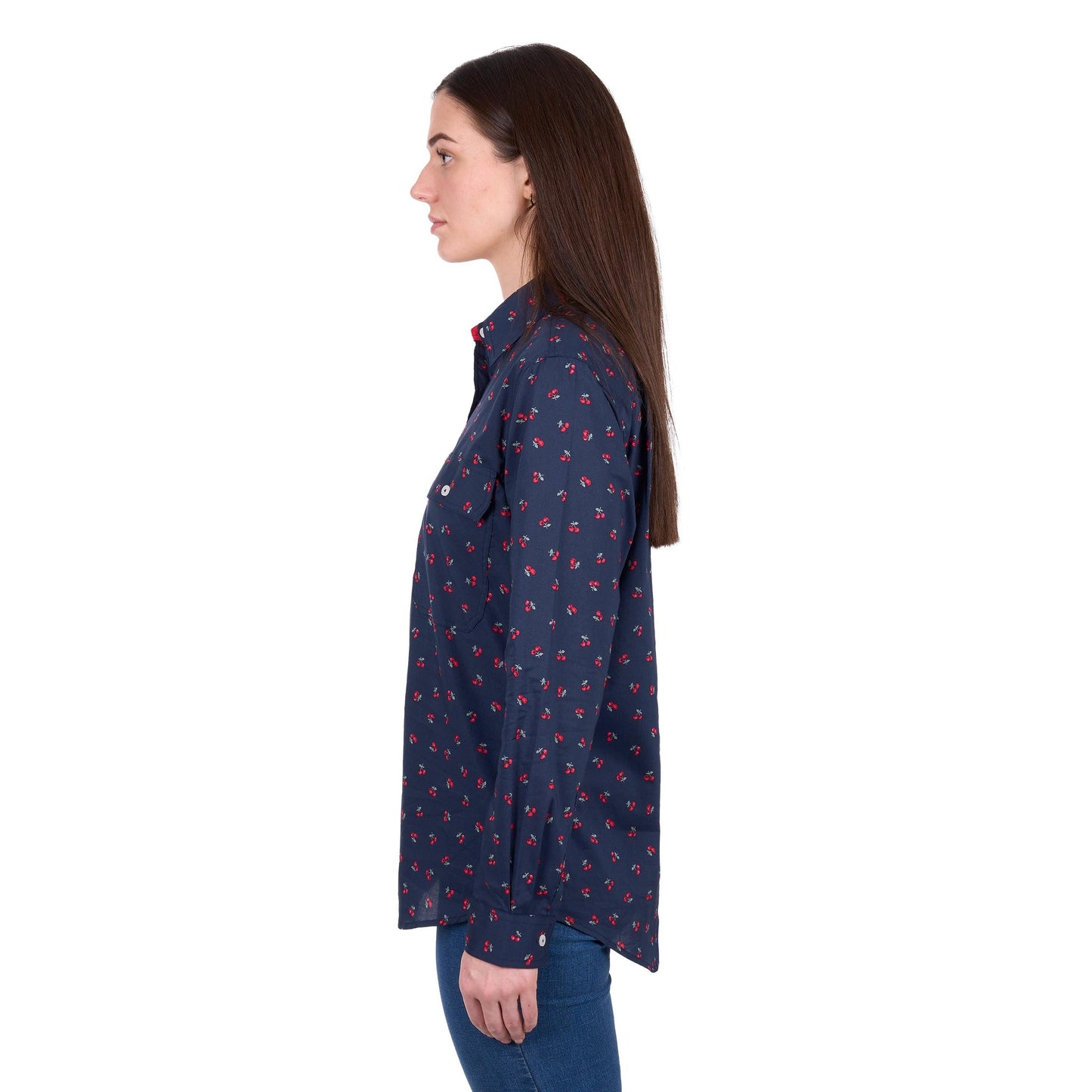 HARD SLOG WOMENS CHERRY HALF BUTTON SHIRT