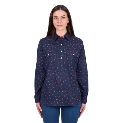 HARD SLOG WOMENS CHERRY HALF BUTTON SHIRT-Ranges Country