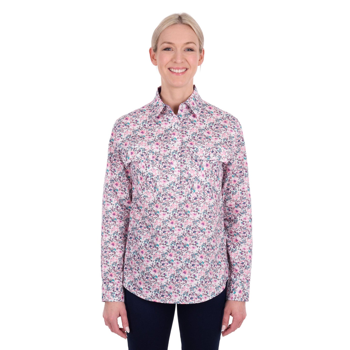 HARD SLOG WOMENS JOYCE HALF BUTTON SHIRT-Ranges Country