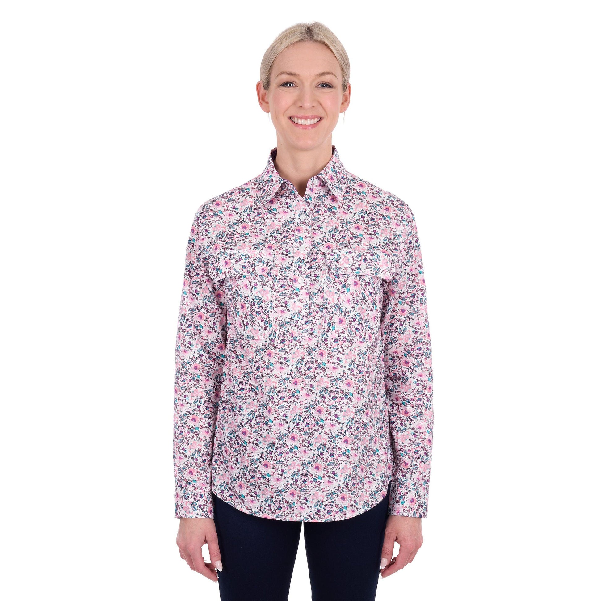 HARD SLOG WOMENS JOYCE HALF BUTTON SHIRT-Ranges Country
