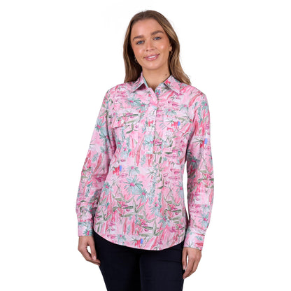 HARD SLOG WOMENS MILL HALF BUTTON SHIRT-Ranges Country
