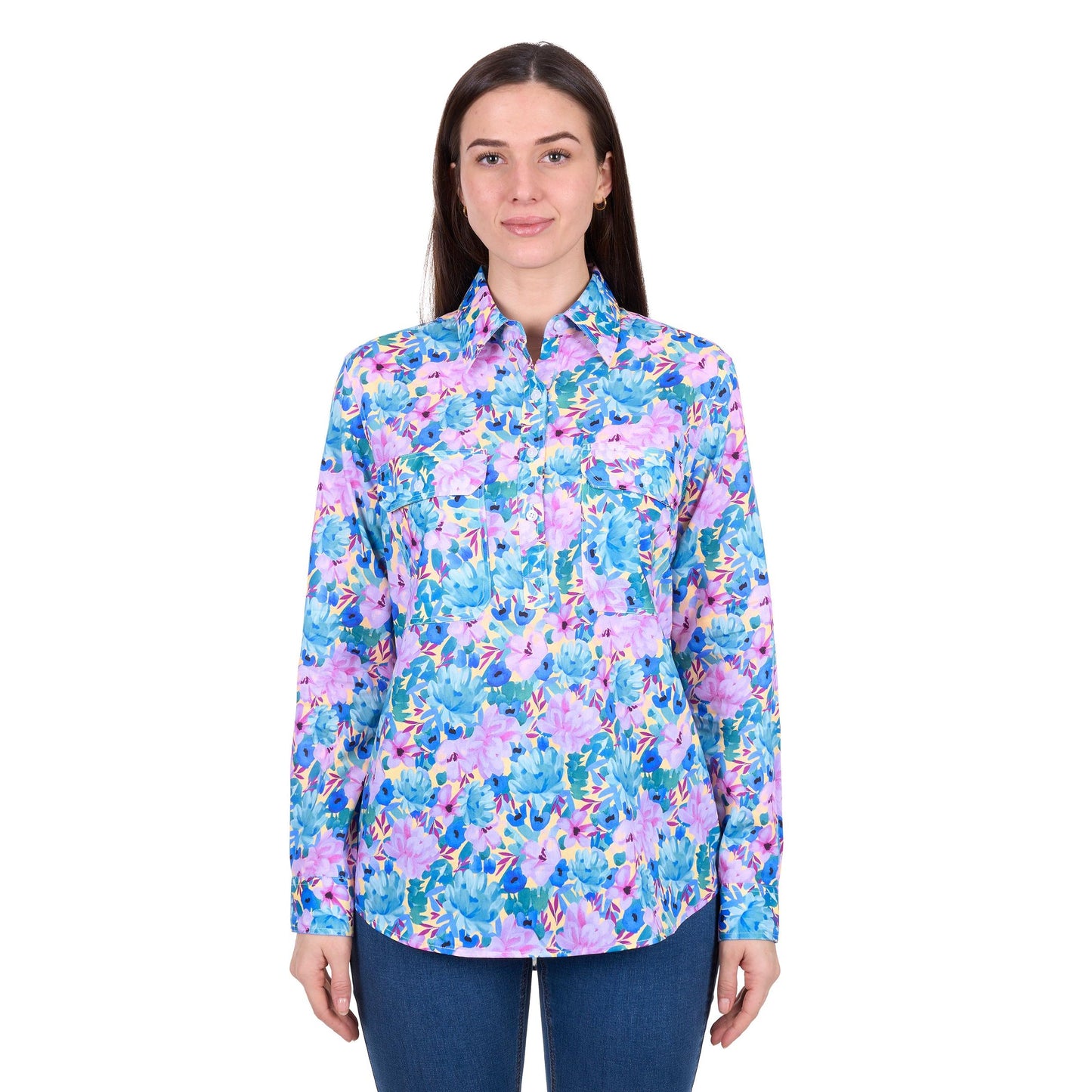HARD SLOG WOMENS TRIXIE HALF BUTTON SHIRT