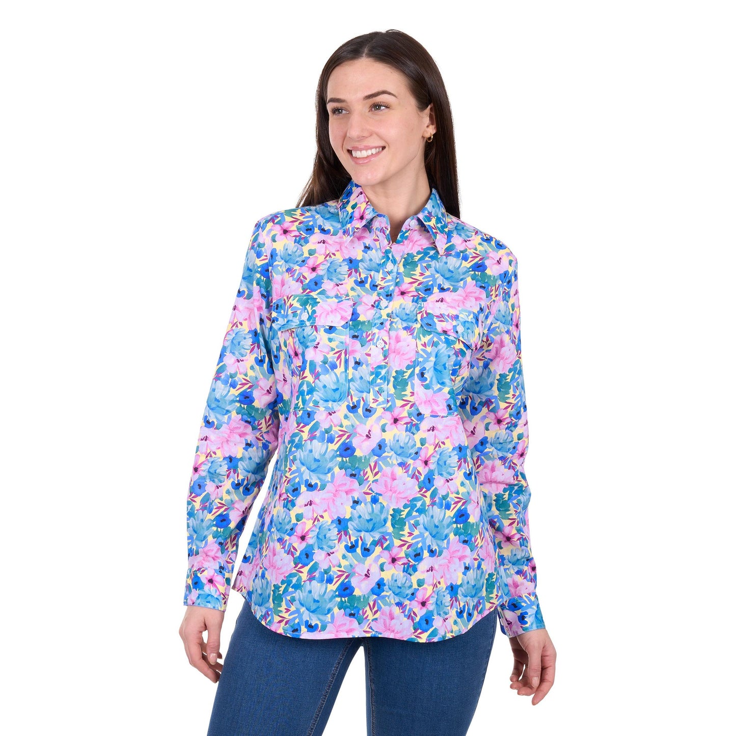 HARD SLOG WOMENS TRIXIE HALF BUTTON SHIRT-Ranges Country
