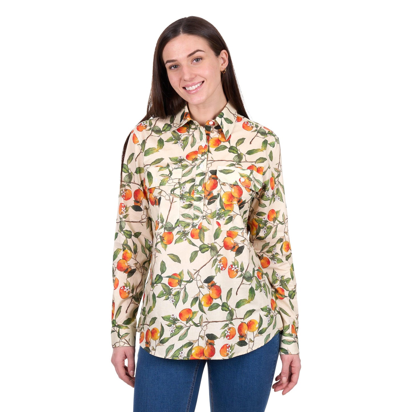 HARD SLOG WOMENS ZIA HALF BUTTON SHIRT-Ranges Country