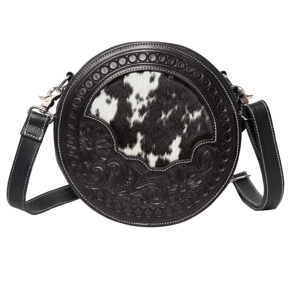 JAMAICA ROUND TOOLED LEATHER COWHIDE BAG