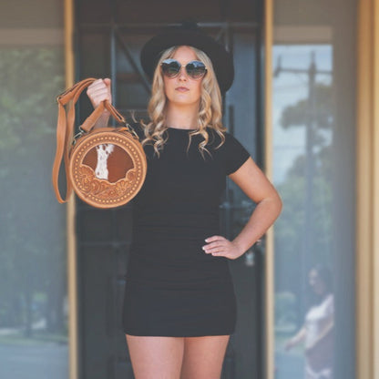 JAMAICA ROUND TOOLED LEATHER COWHIDE BAG