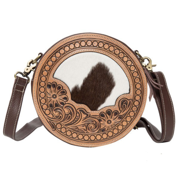 ROUND TOOLED LEATHER COWHIDE BAG-Ranges Country
