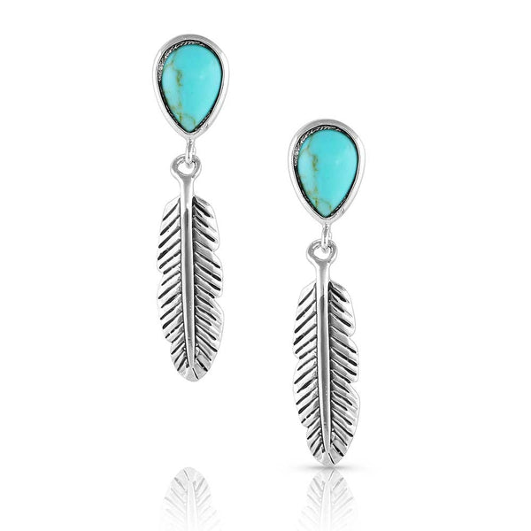 MONTANA SPIRIT TEARS TURQUOISE FEATHER EARRINGS-Ranges Country