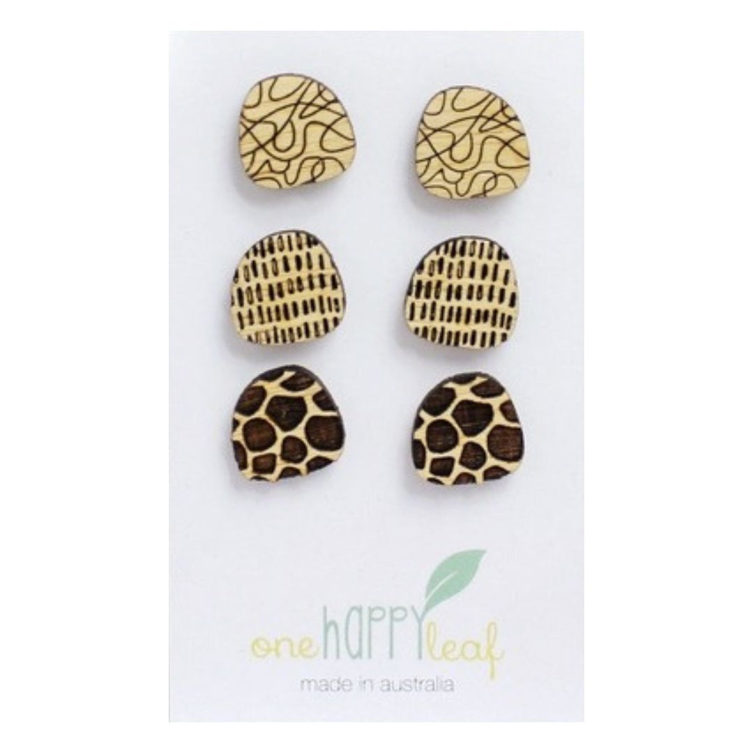 ONE HAPPY LEAF ABSTRACT EARRINGS SET 3-Ranges Country
