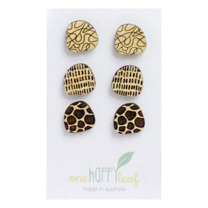 ONE HAPPY LEAF ABSTRACT EARRINGS SET 3-Ranges Country
