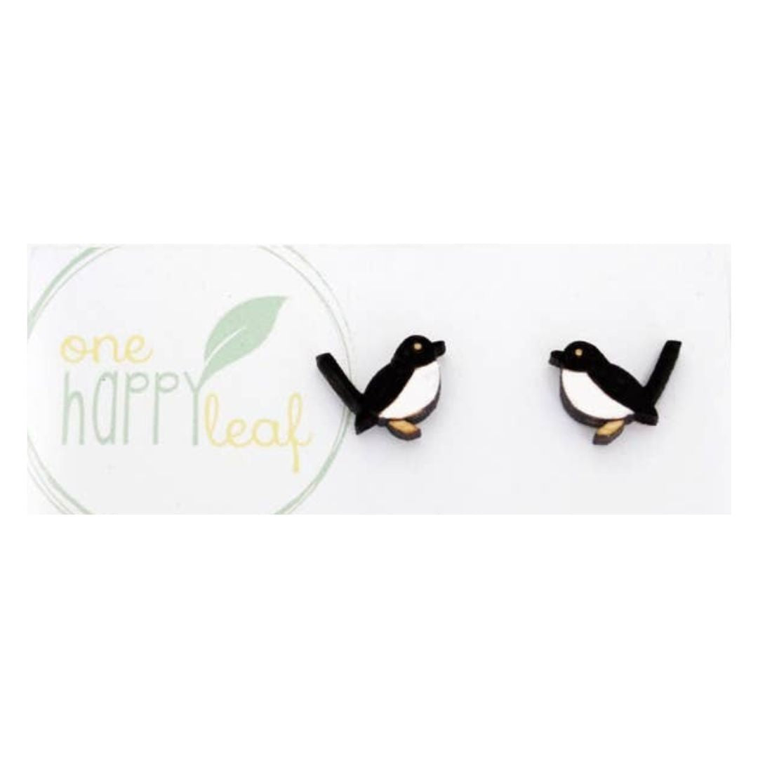 ONE HAPPY LEAF WILLY WAGTAIL EARRINGS-Ranges Country
