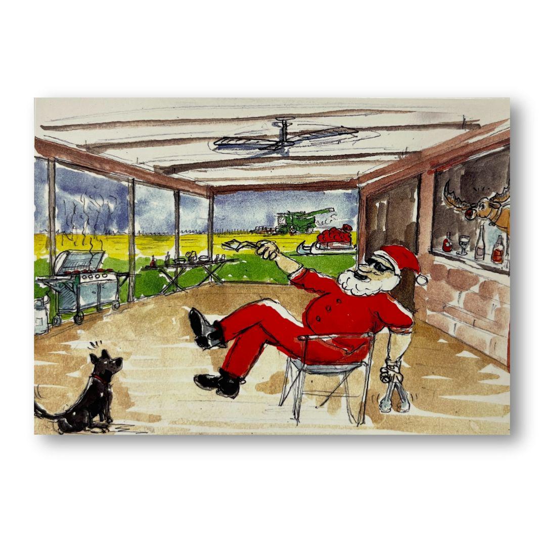 OUTBACK ANTICS BBQ SANTA CHRISTMAS CARD-Ranges Country