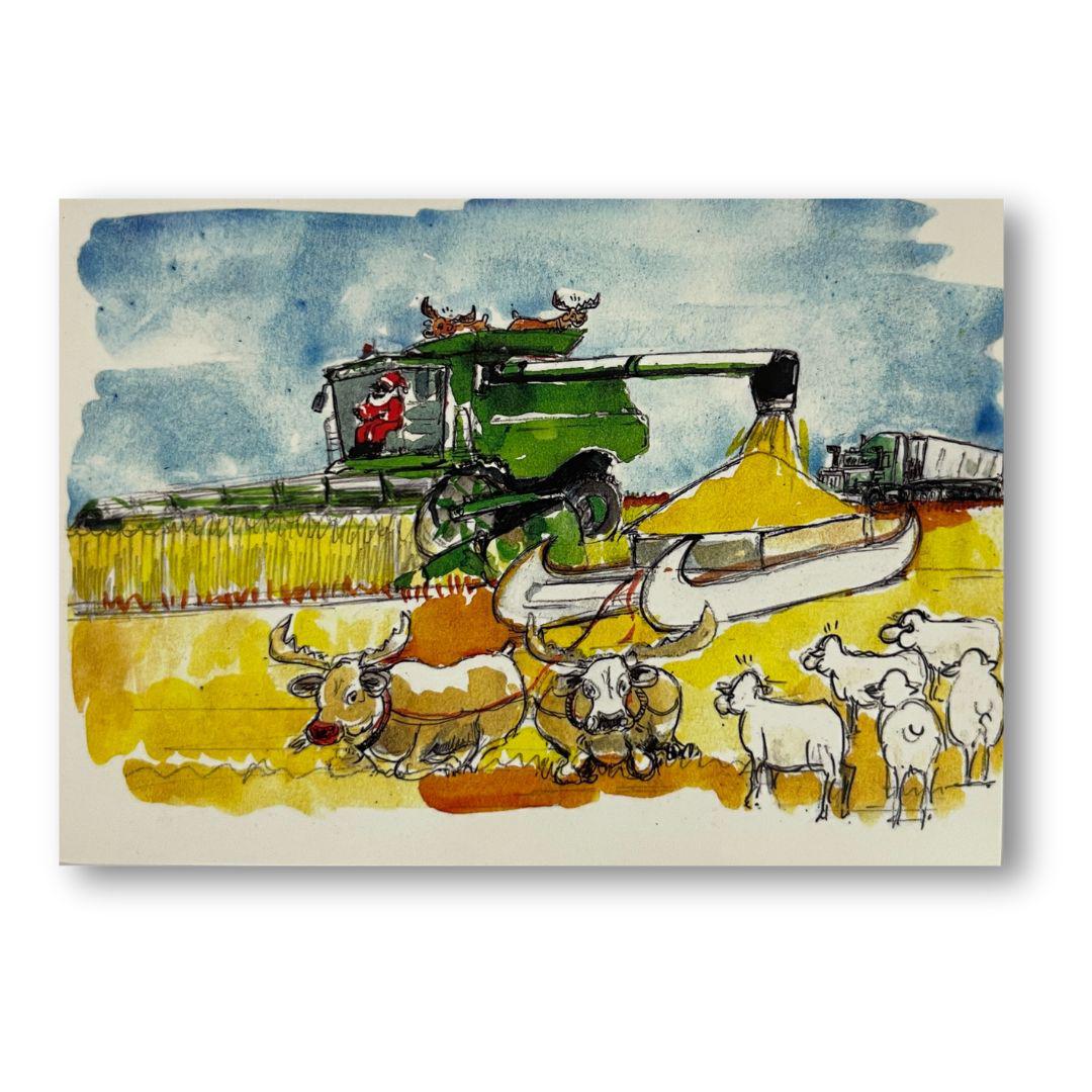 OUTBACK ANTICS HARVEST LABOUR CHRISTMAS CARD-Ranges Country