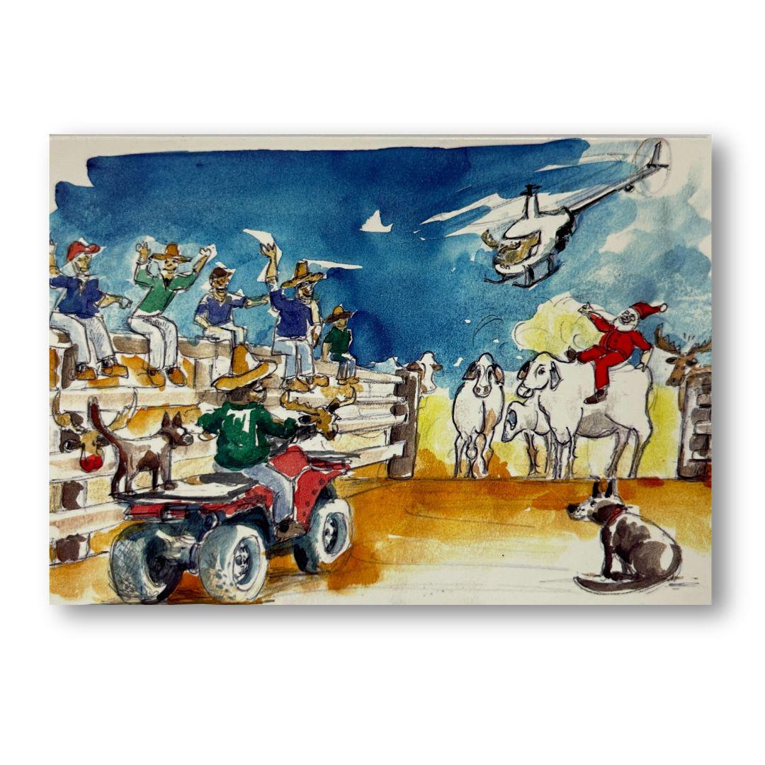 OUTBACK ANTICS RIDE IT HOME CHRISTMAS CARD-Ranges Country