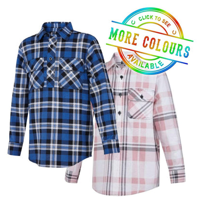 PILBARA KIDS HALF BUTTON FLANNELETTE SHIRT-Ranges Country