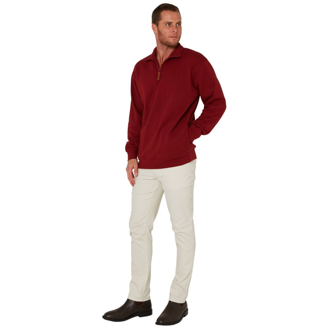 PILBARA MENS MERLOT CLASSIC 1/4 ZIP JUMPER