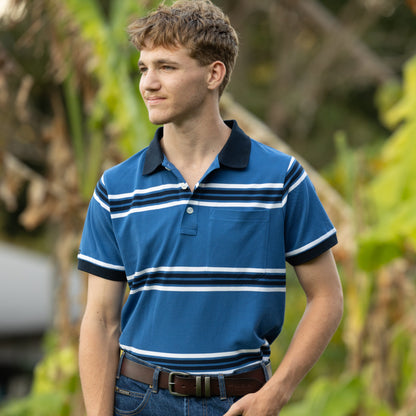 PILBARA MENS STRIPED POCKET POLO