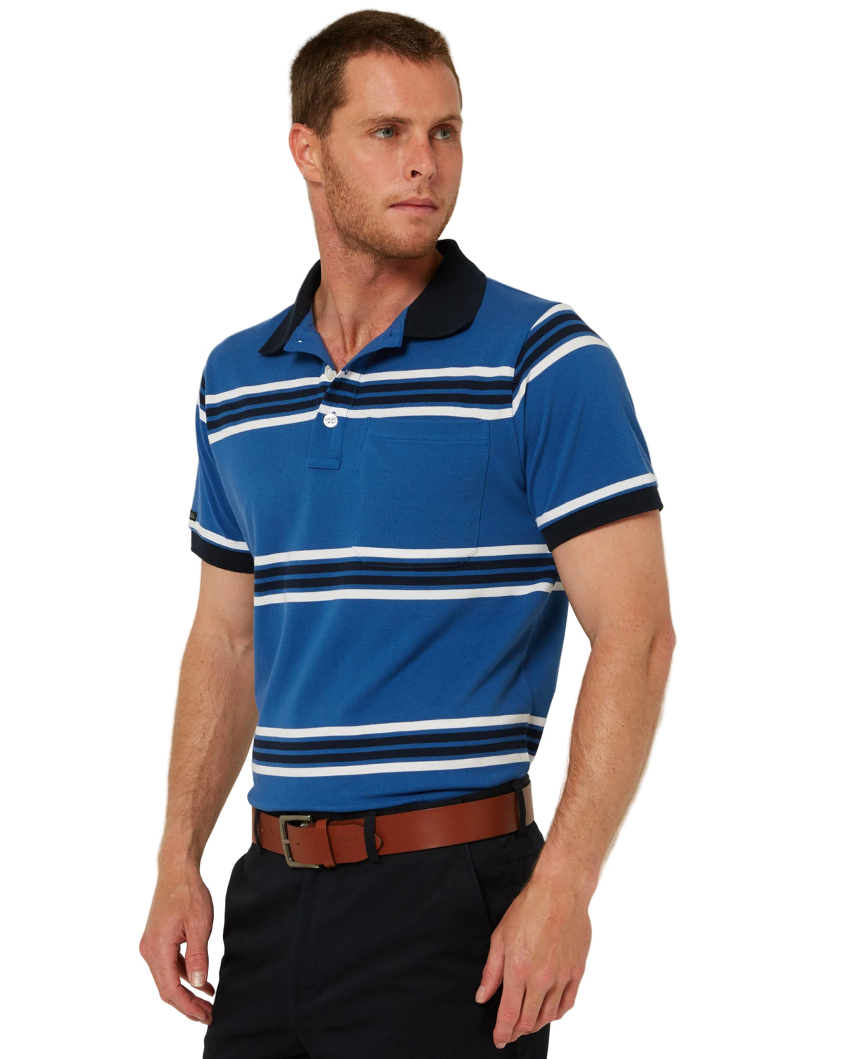 PILBARA MENS STRIPED POCKET POLO
