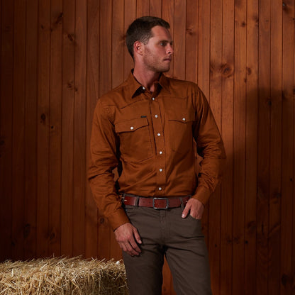 PILBARA WESTERN MENS SNAP BUTTON SOLID SHIRT