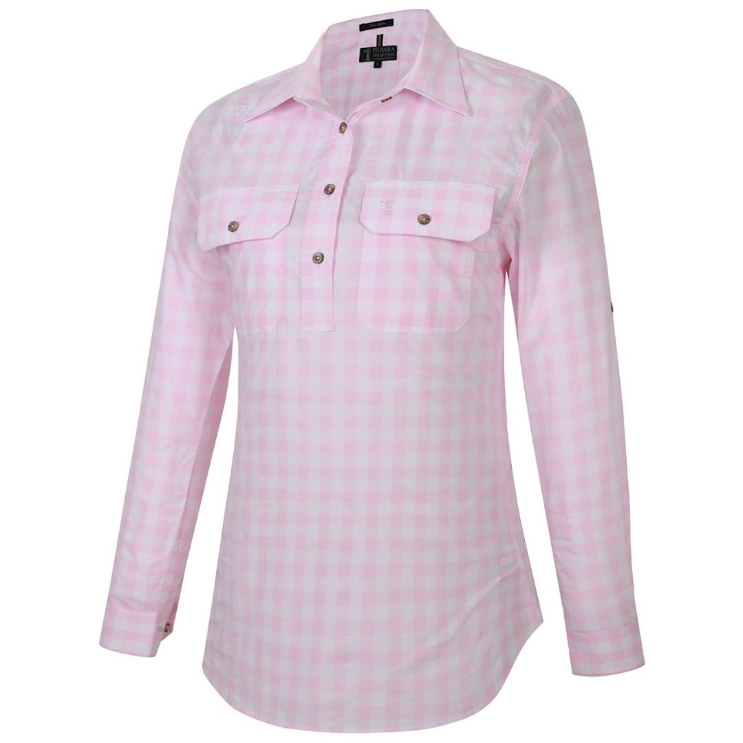PILBARA WOMENS HALF BUTTON CHECK SHIRT-Ranges Country