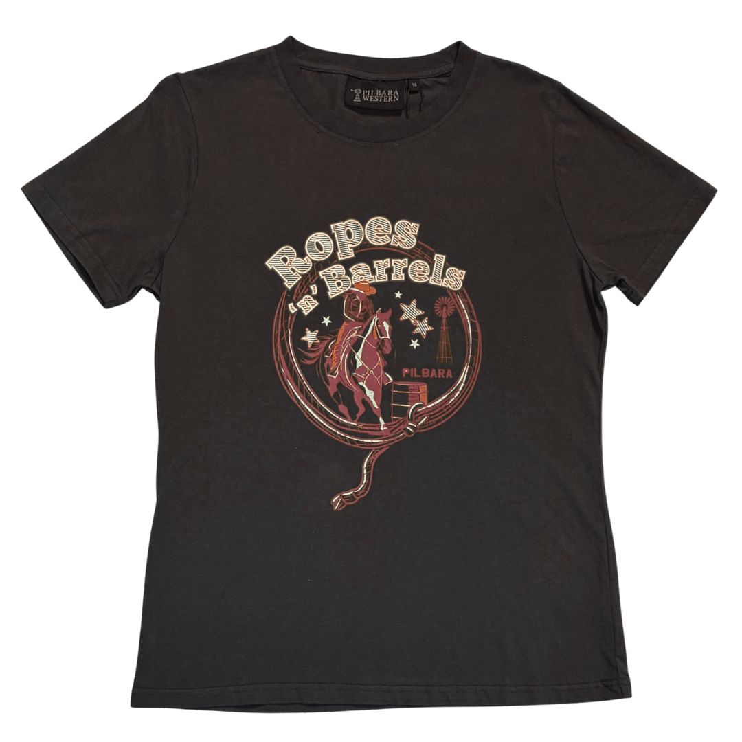 PILBARA WOMENS ROPES N BARRELS TEE-Ranges Country