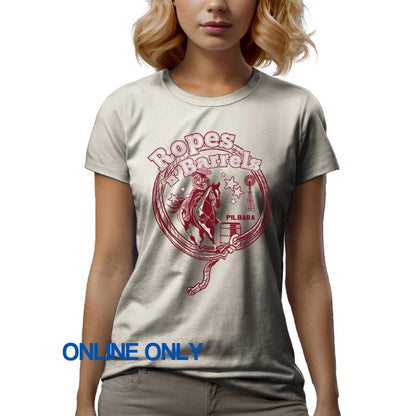 PILBARA WOMENS ROPES N BARRELS TEE-Ranges Country