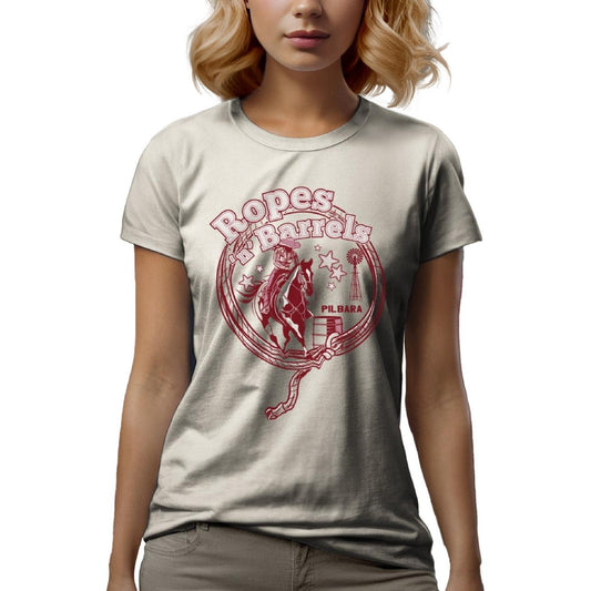 PILBARA WOMENS ROPES N BARRELS TEE-Ranges Country