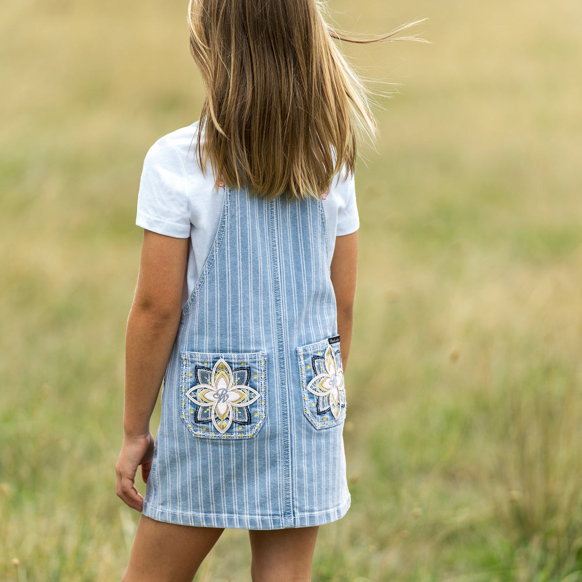 PURE WESTERN GIRLS FREYA STRIPE DENIM PINAFORE DRESS