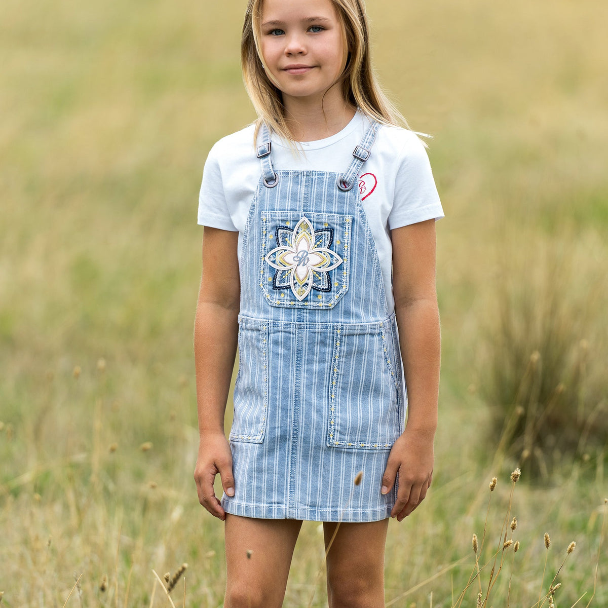 PURE WESTERN GIRLS FREYA STRIPE DENIM PINAFORE DRESS