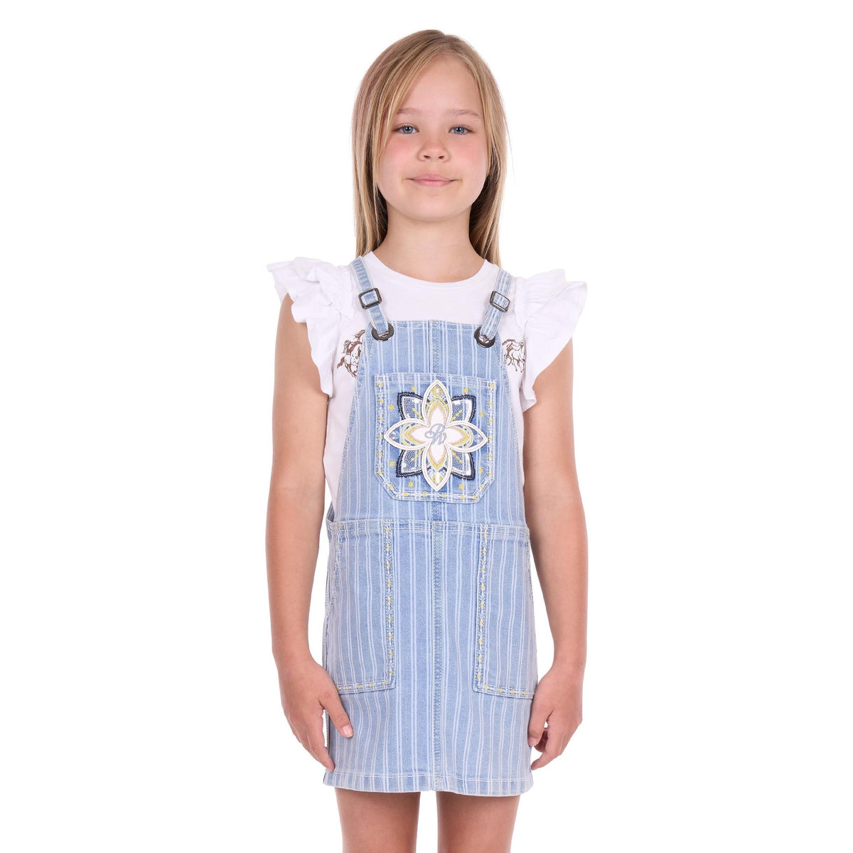PURE WESTERN GIRLS FREYA STRIPE DENIM PINAFORE DRESS-Ranges Country