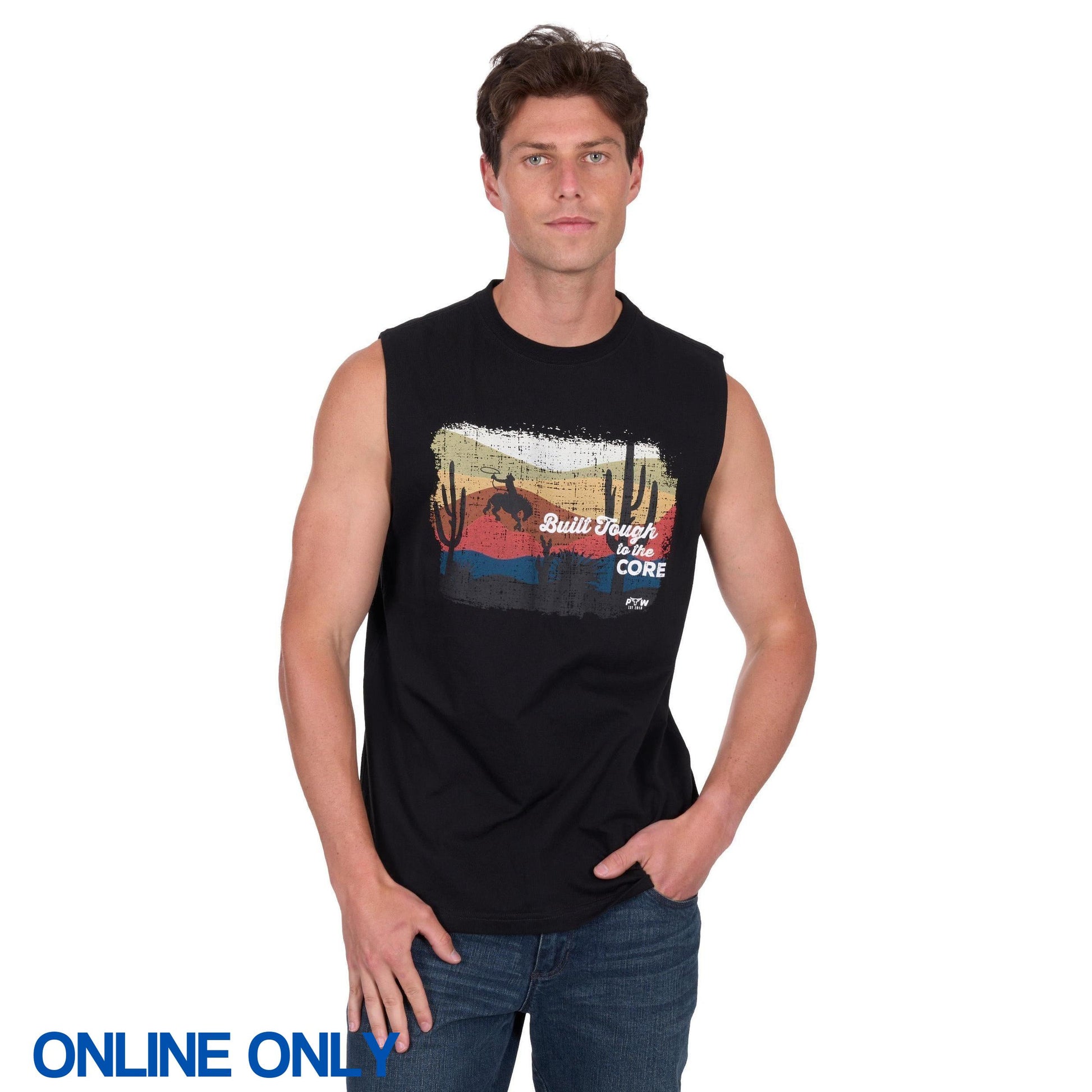 PURE WESTERN MENS TERRY MUSCLE TANK-Ranges Country