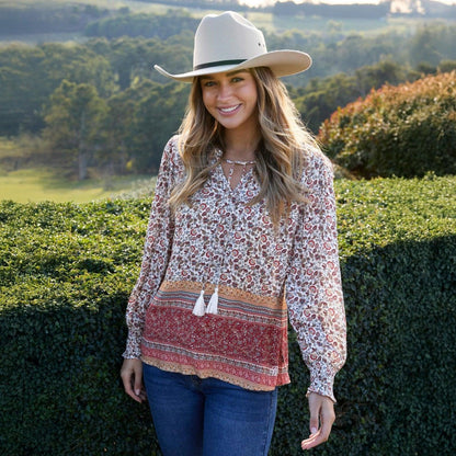 PURE WESTERN WOMENS HUDSON BLOUSE-Ranges Country