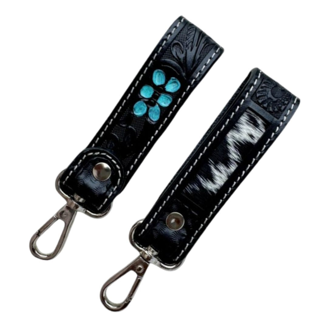 SLEEK TOOLED LEATHER & COWHIDE KEY RING