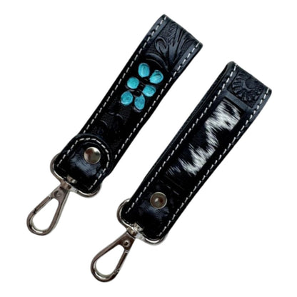 SLEEK TOOLED LEATHER & COWHIDE KEY RING