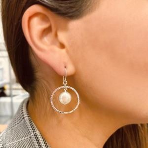 STONES & SILVER BEATEN HOOP WITH FRESHWATER PEARL EARRINGS-Ranges Country