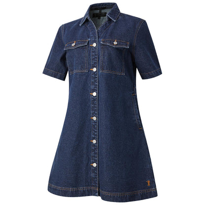 PILBARA WOMENS JOSIE SHORT SLEEVE DARK INDIGO DENIM DRESS