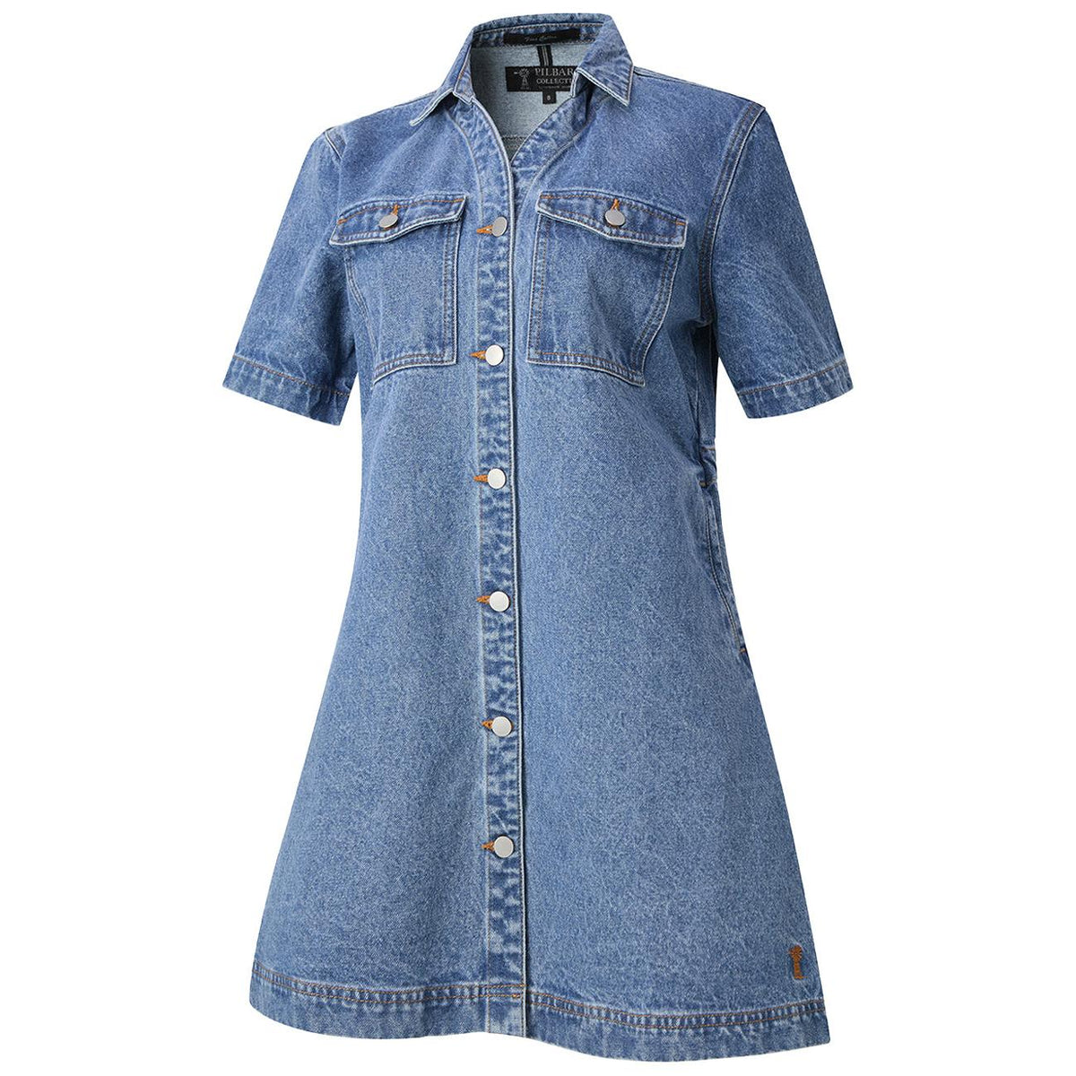 PILBARA WOMENS JOSIE SHORT SLEEVE LIGHT INDIGO DENIM DRESS