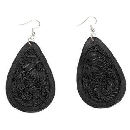 TOOLED LEATHER PEAR DROP EARRINGS