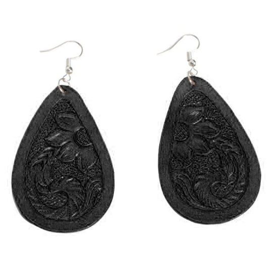 TOOLED LEATHER PEAR DROP EARRINGS